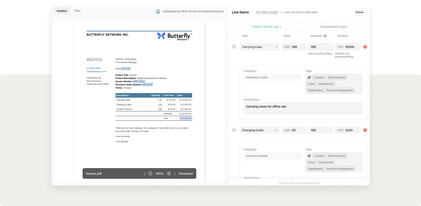 Screenshot of 3-way match use case