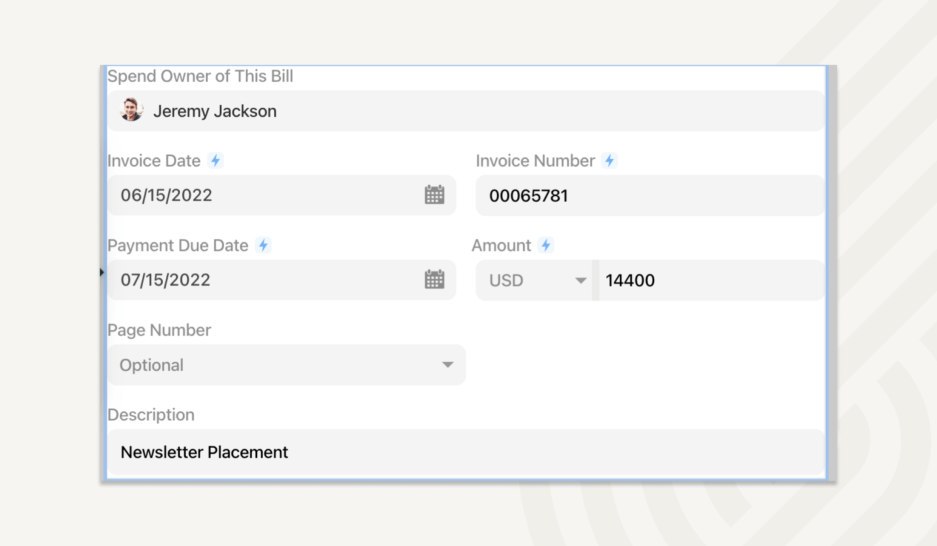 Invoice details are auto-populated with OCR and ML