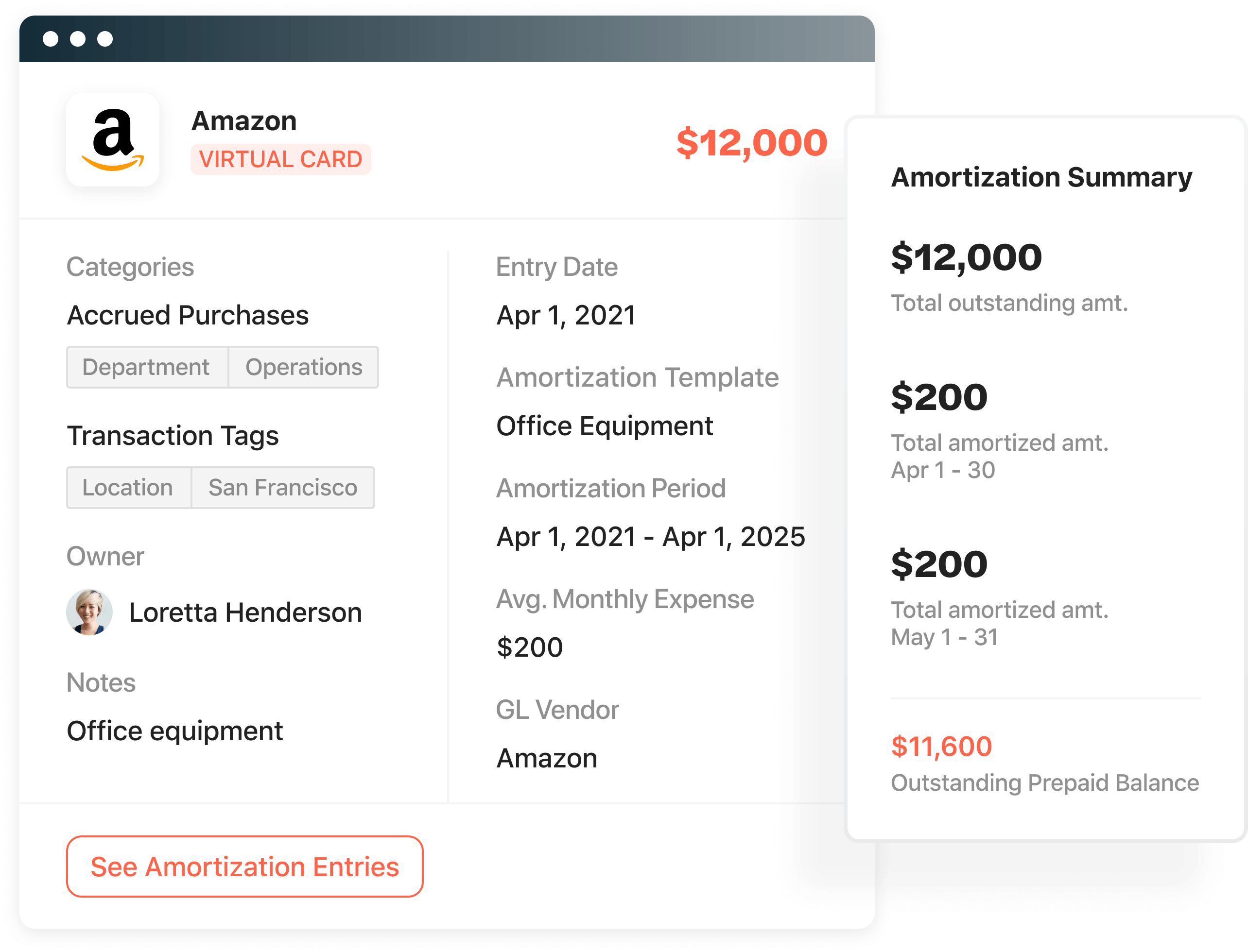 Screenshot of amortization module in Airbase