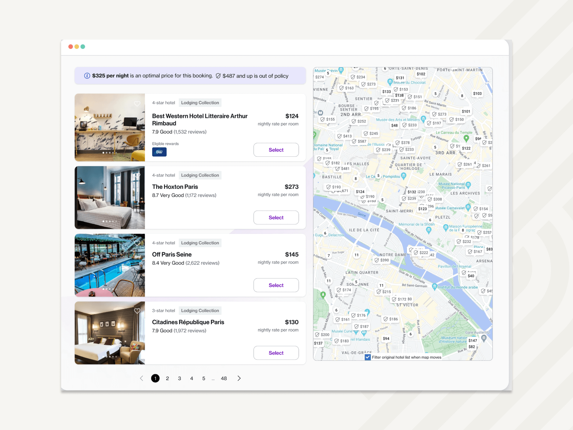 An extensive inventory of travel options and personalized results