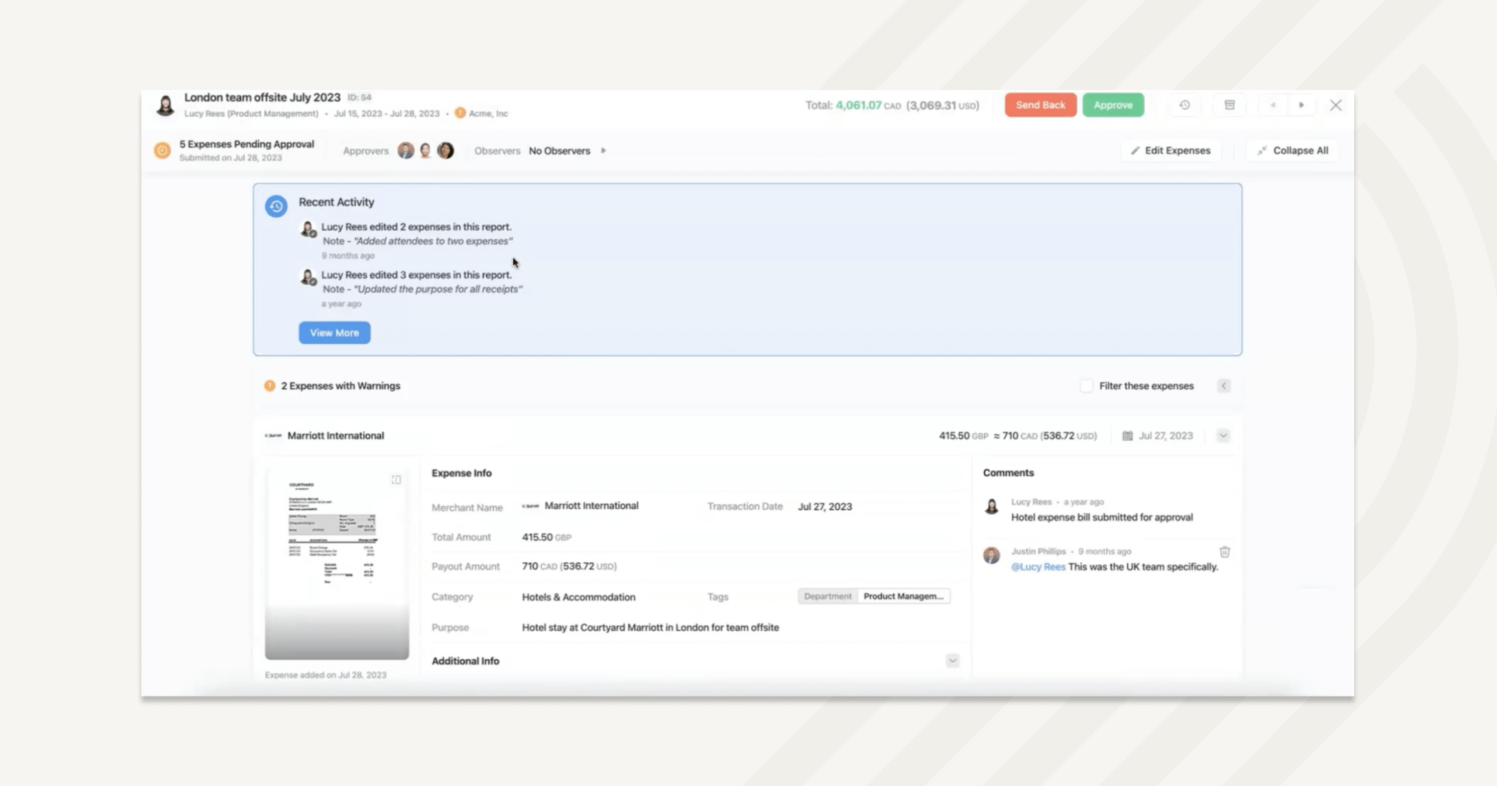 Approvers can see the entire transaction history