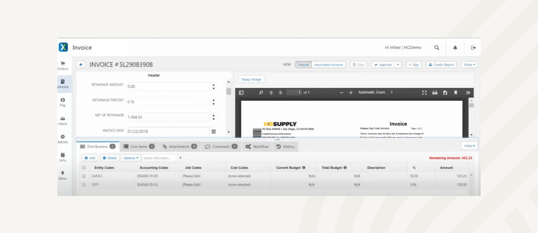Invoices are automatically coded based on previous inputs