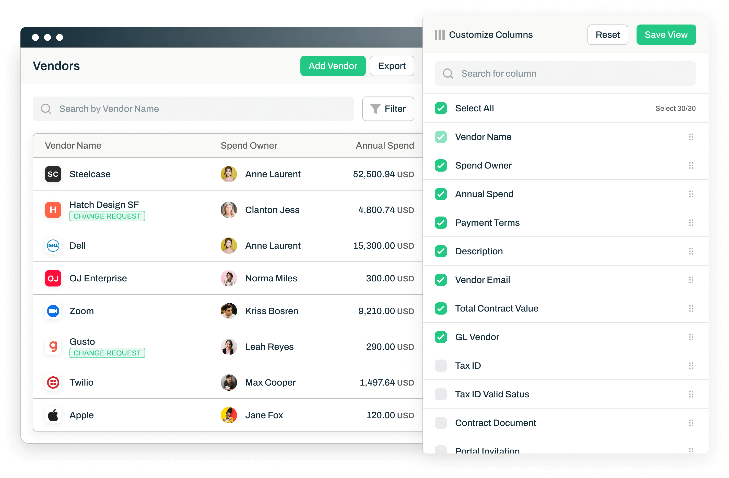 Customizable Vendor Data View