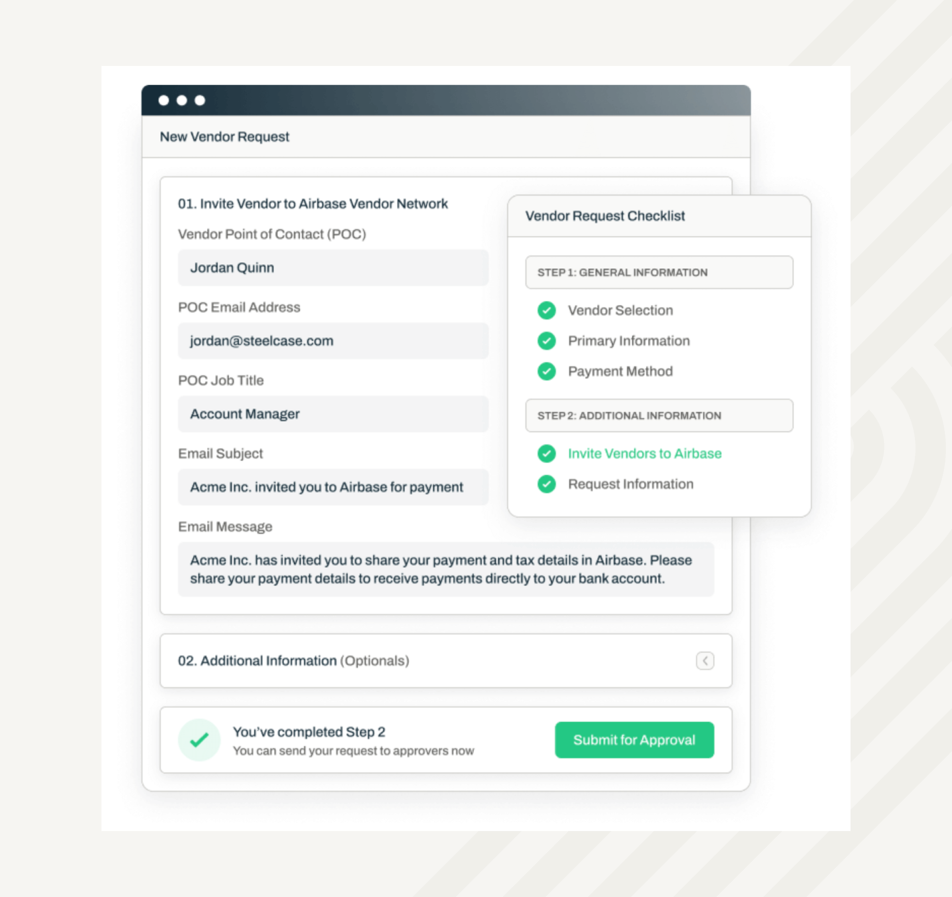 Customized vendor onboarding questionnaire captures key information
