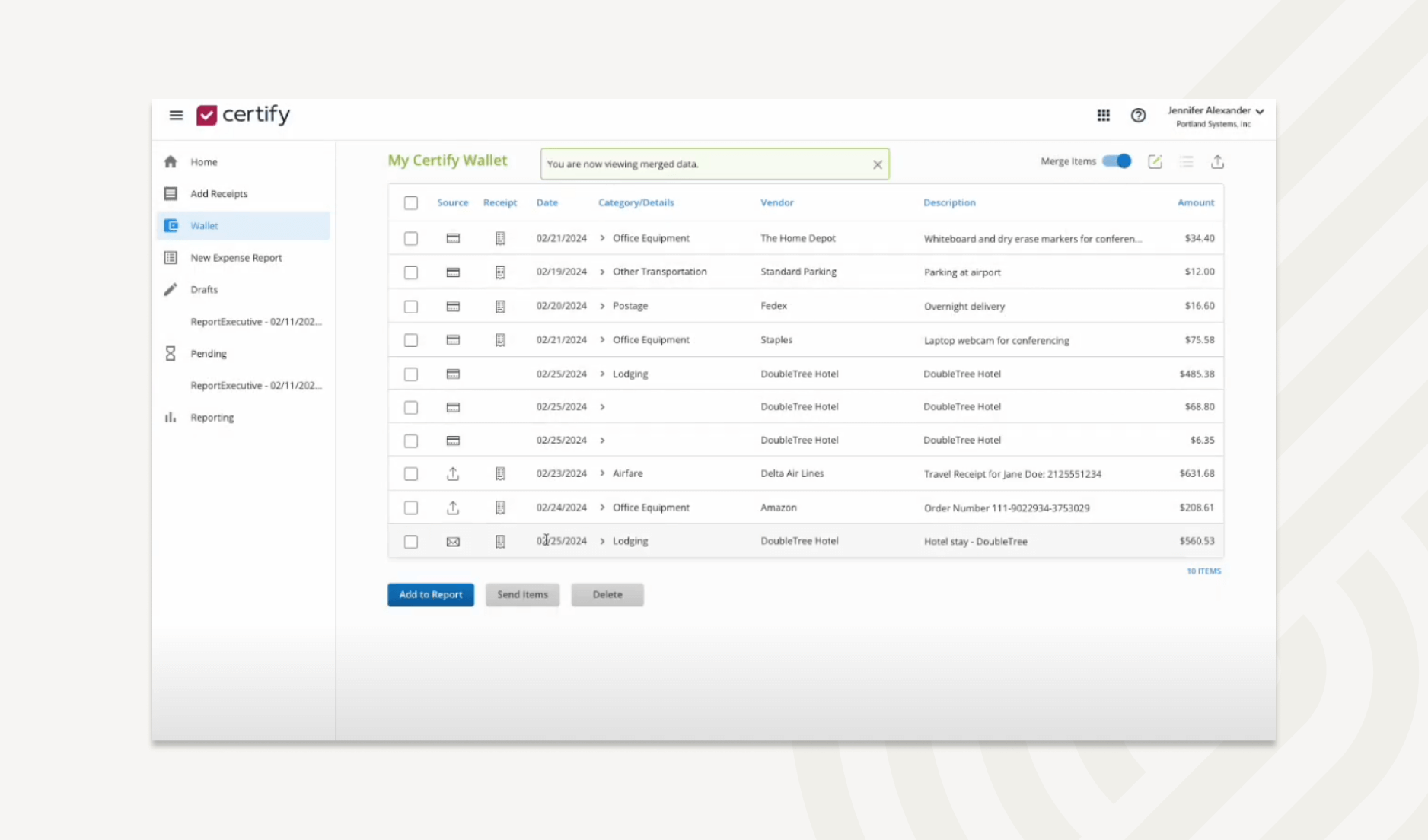 Emburse Certify auto-merges receipts and transactions