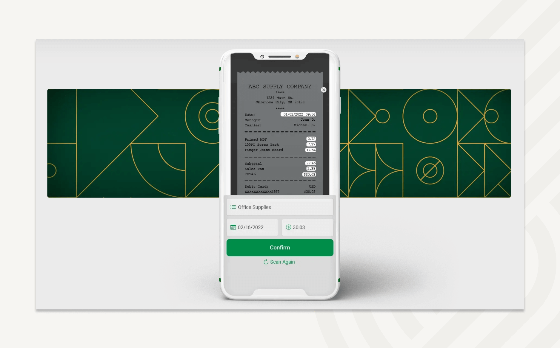 Scanned receipts are automatically parsed with AI technology