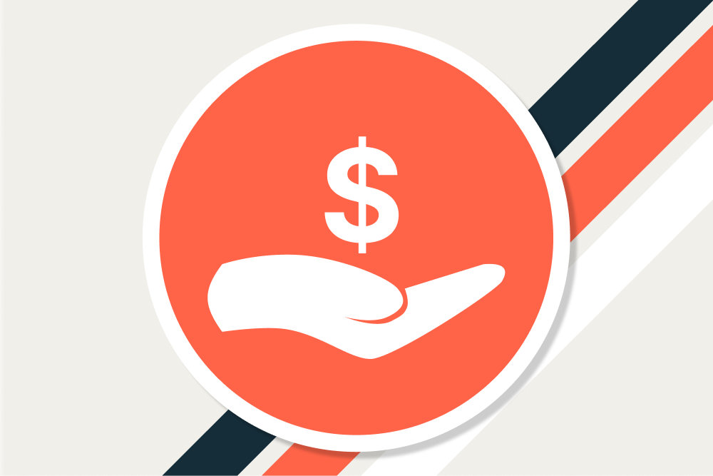 Icon of a hand holding money to display cost controls.