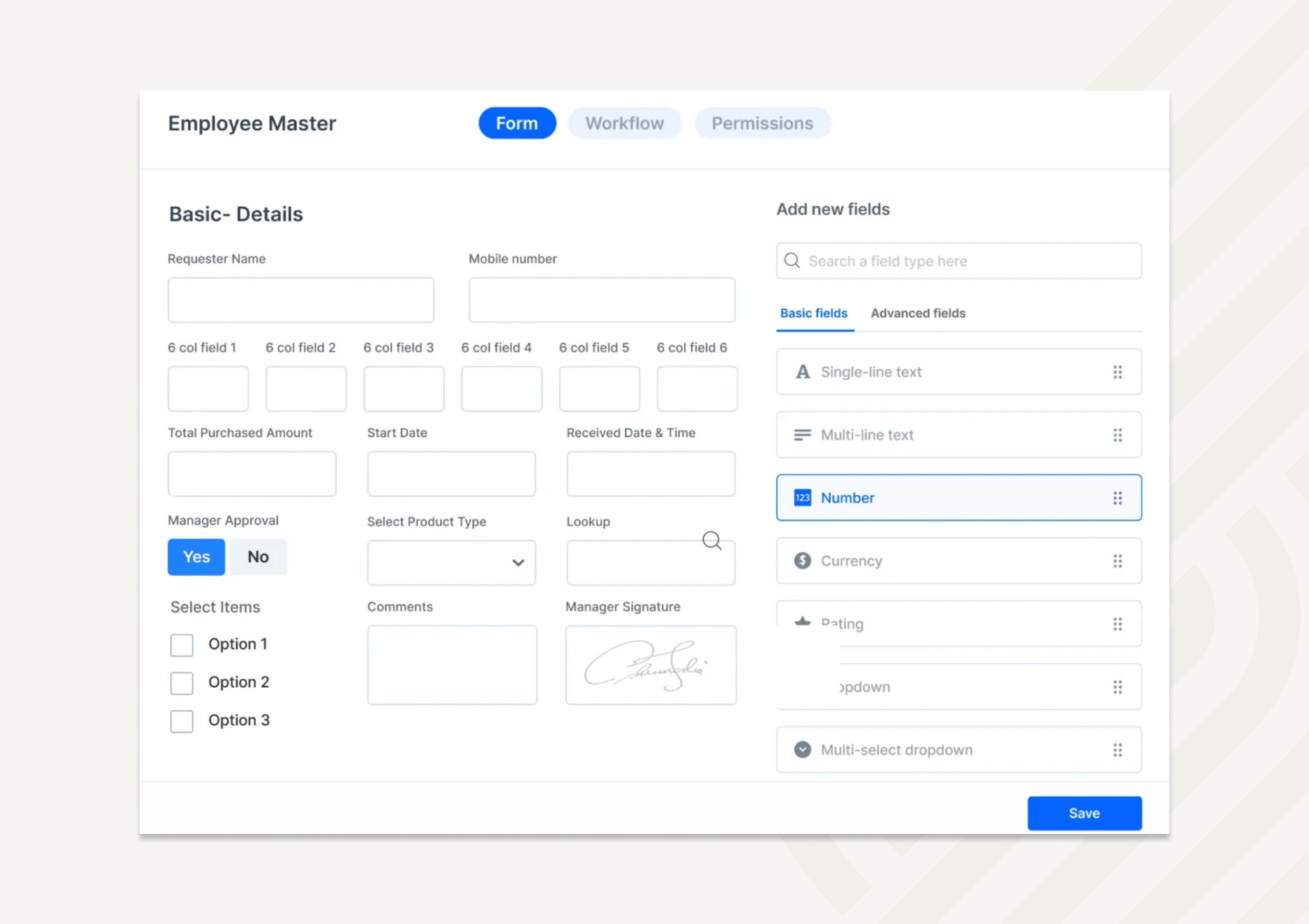 Kissflow Procurement Cloud - Drag-and-drop builder to build custom forms