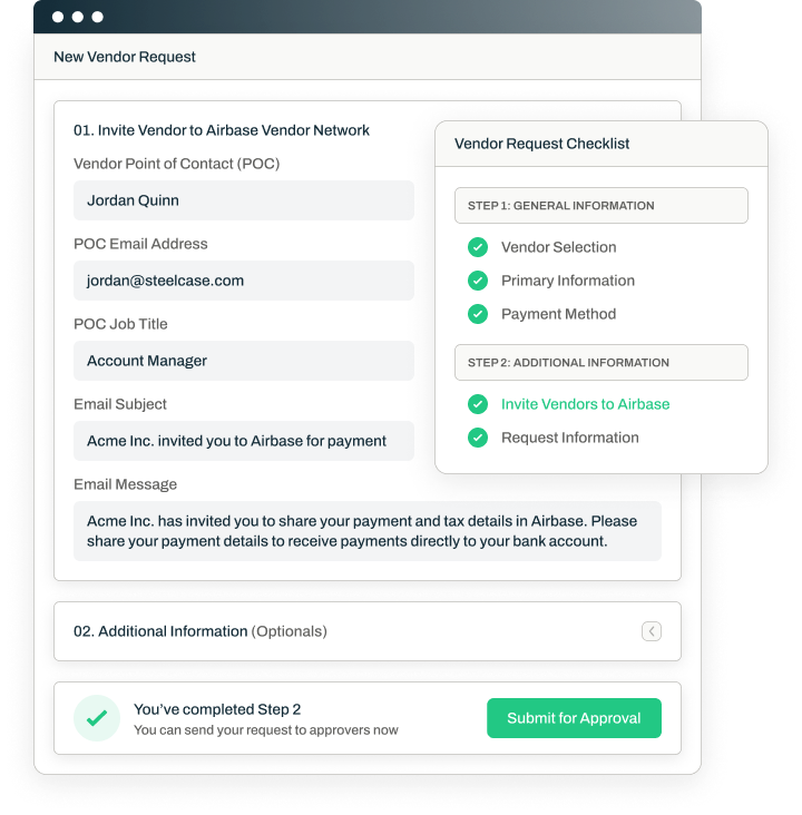 Vendor request form in airbase.