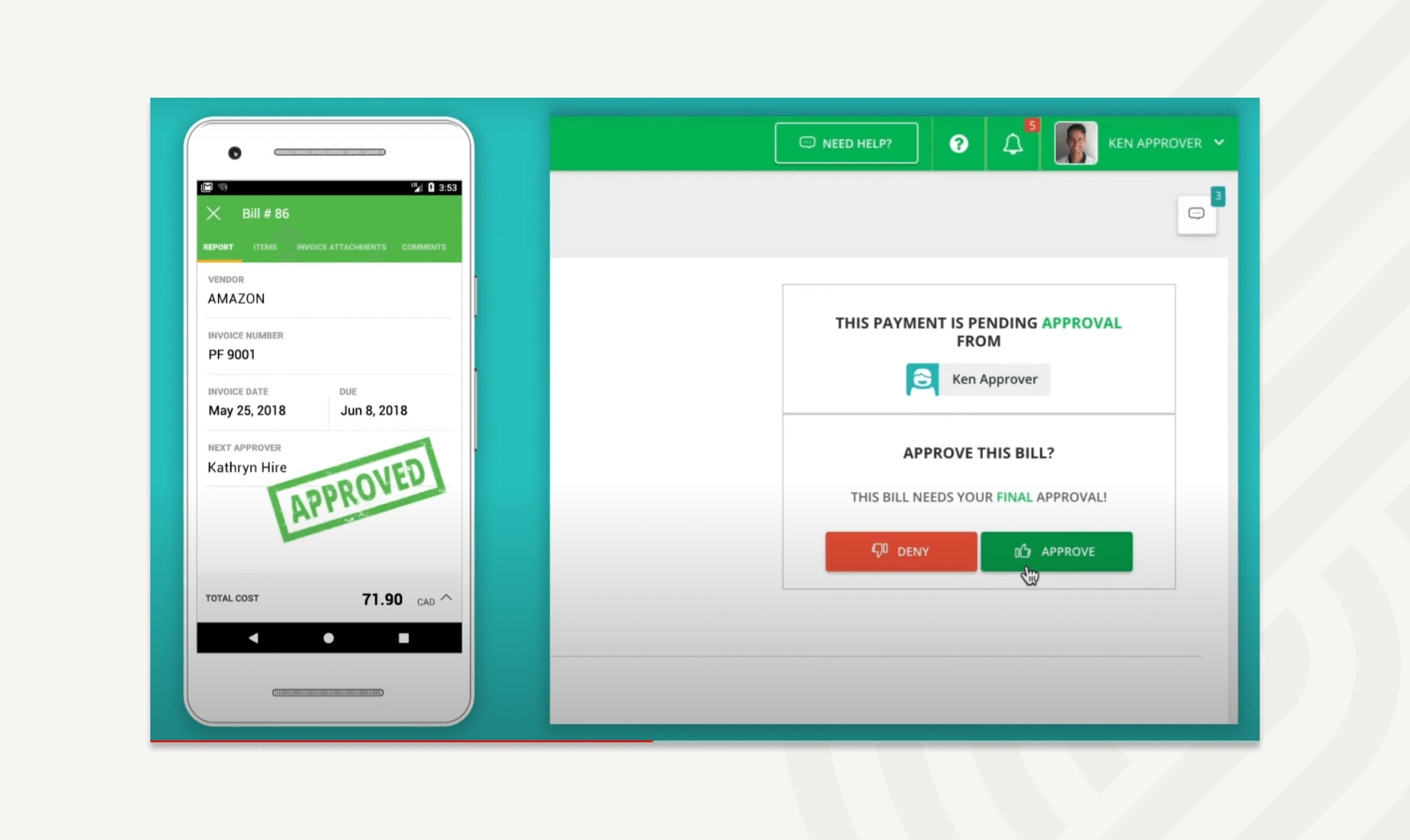 Approvers can manage bill payment approvals via a mobile app