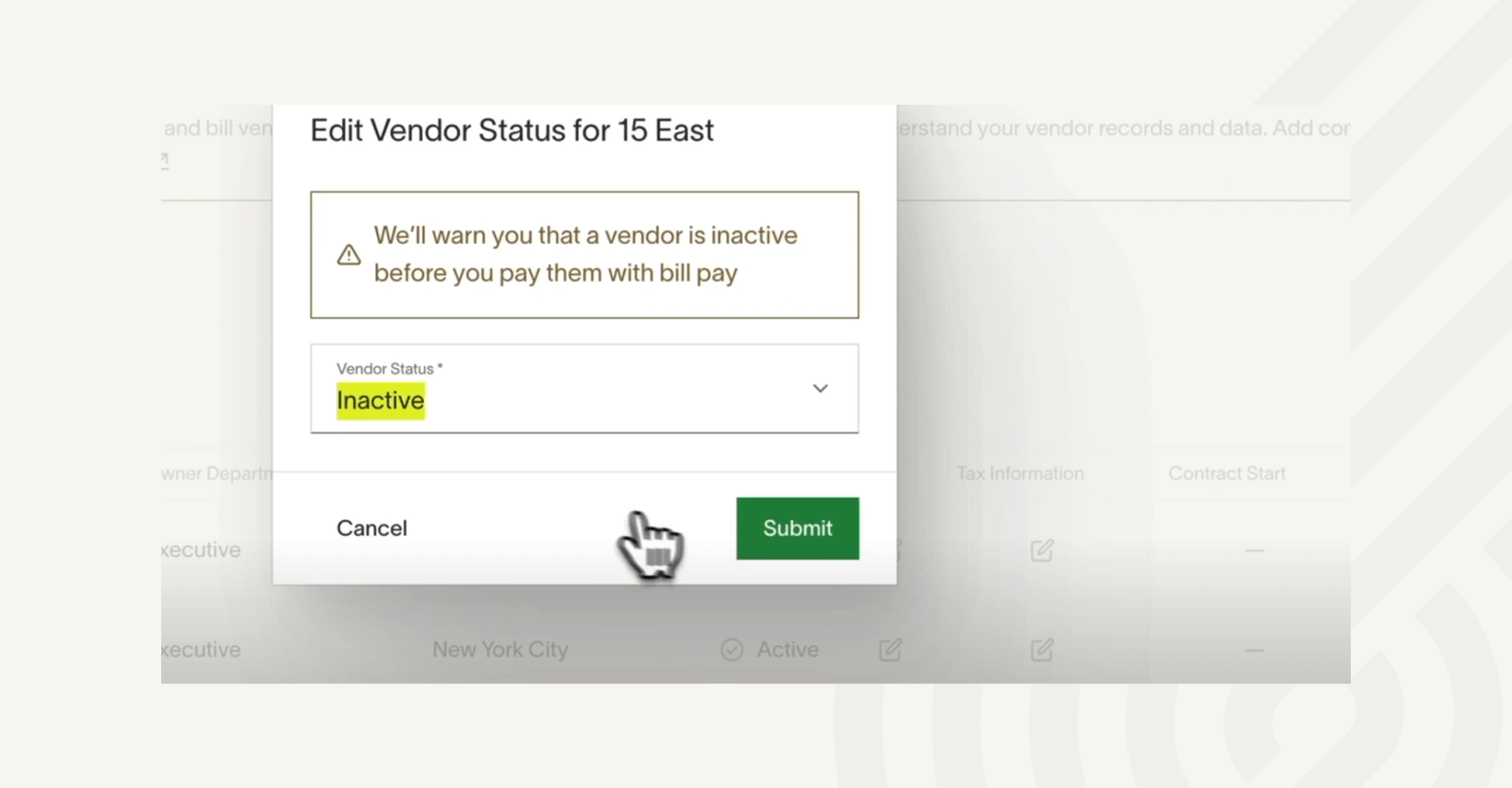 Vendor management portal with the ability to specify vendor status
