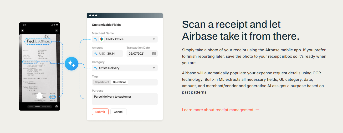Scan a receipt and let Airbase take it from there