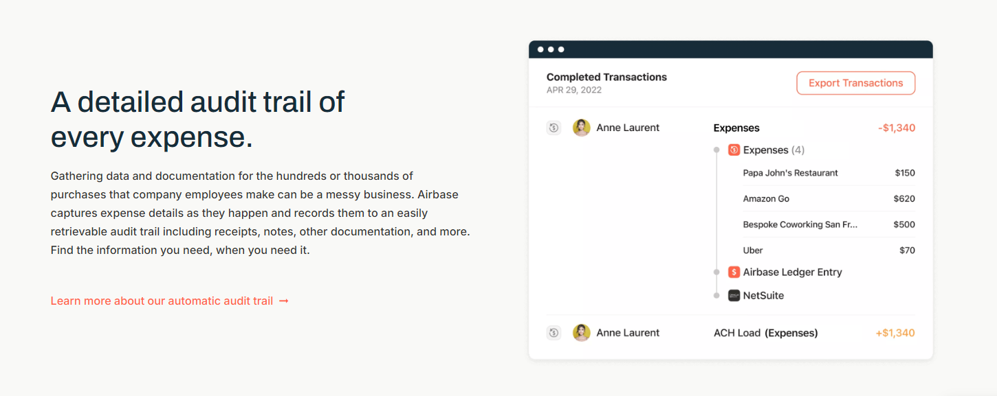 A detailed audit trail of every expense