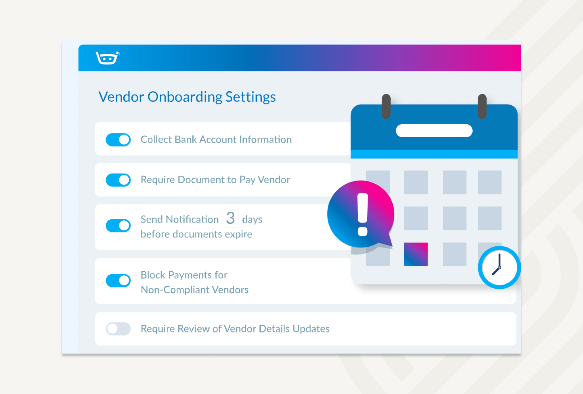 Customizable vendor onboarding settings