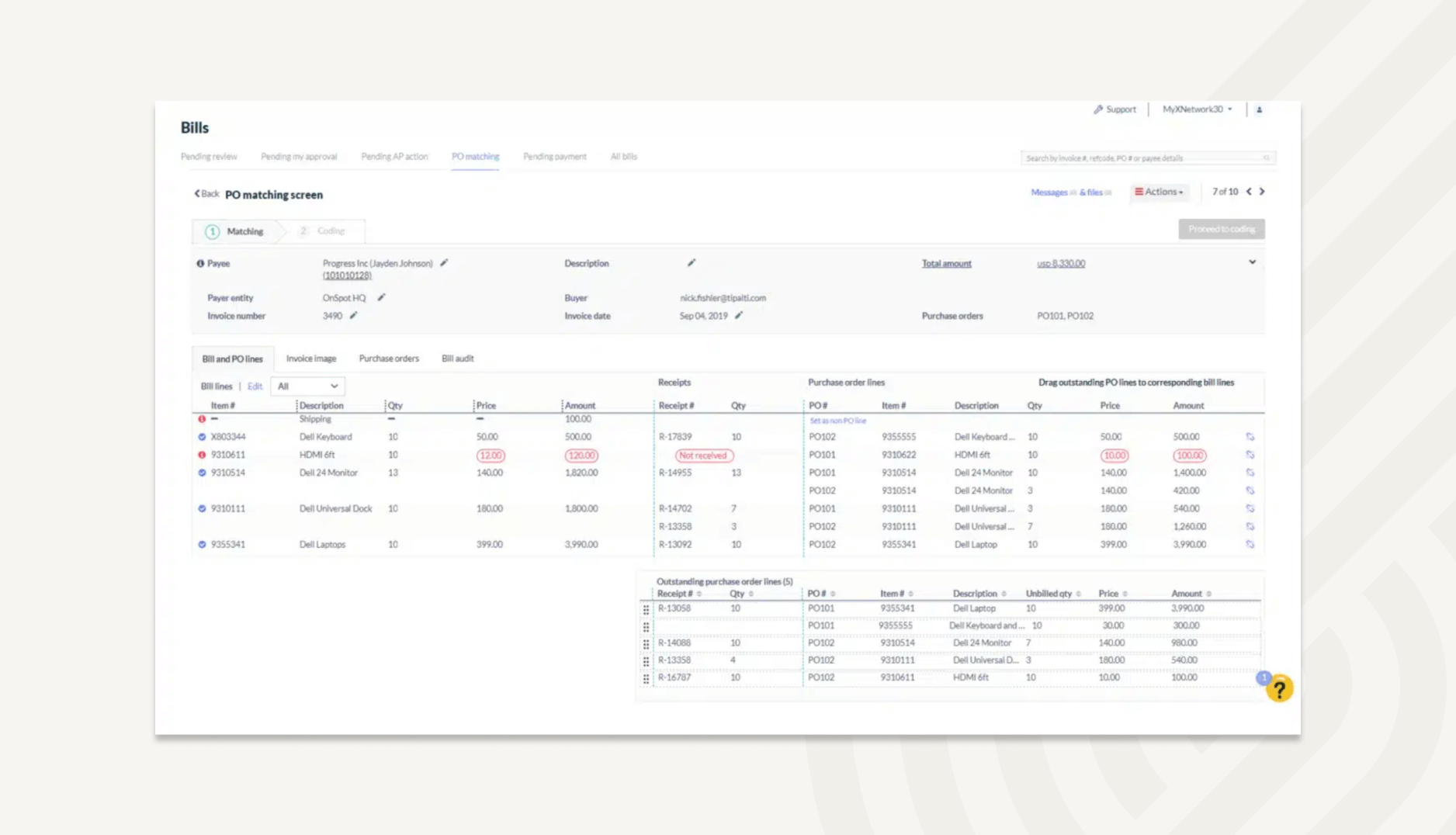 Tipalti auto-matches POs at header and line levels