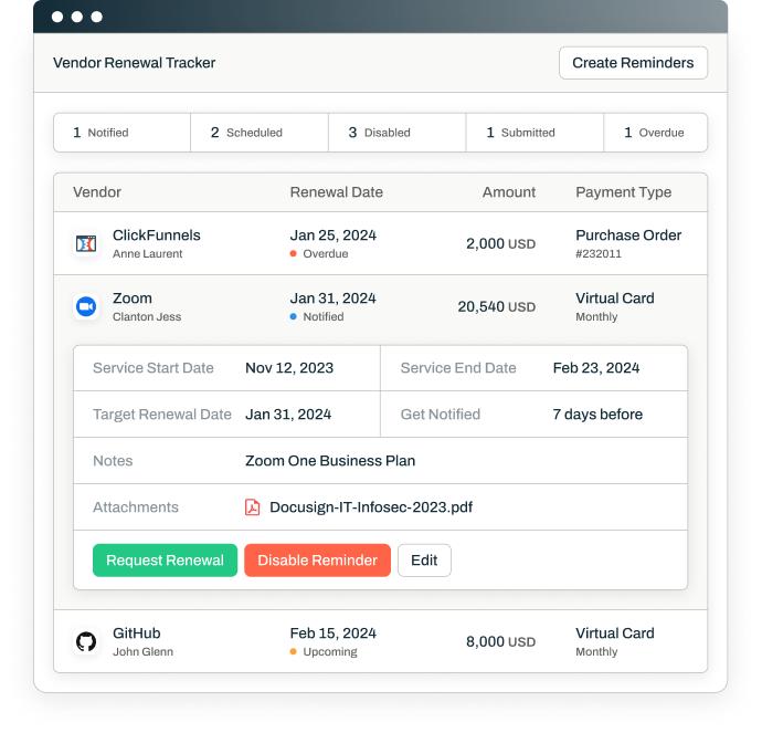 Vendor Renewal Tracker