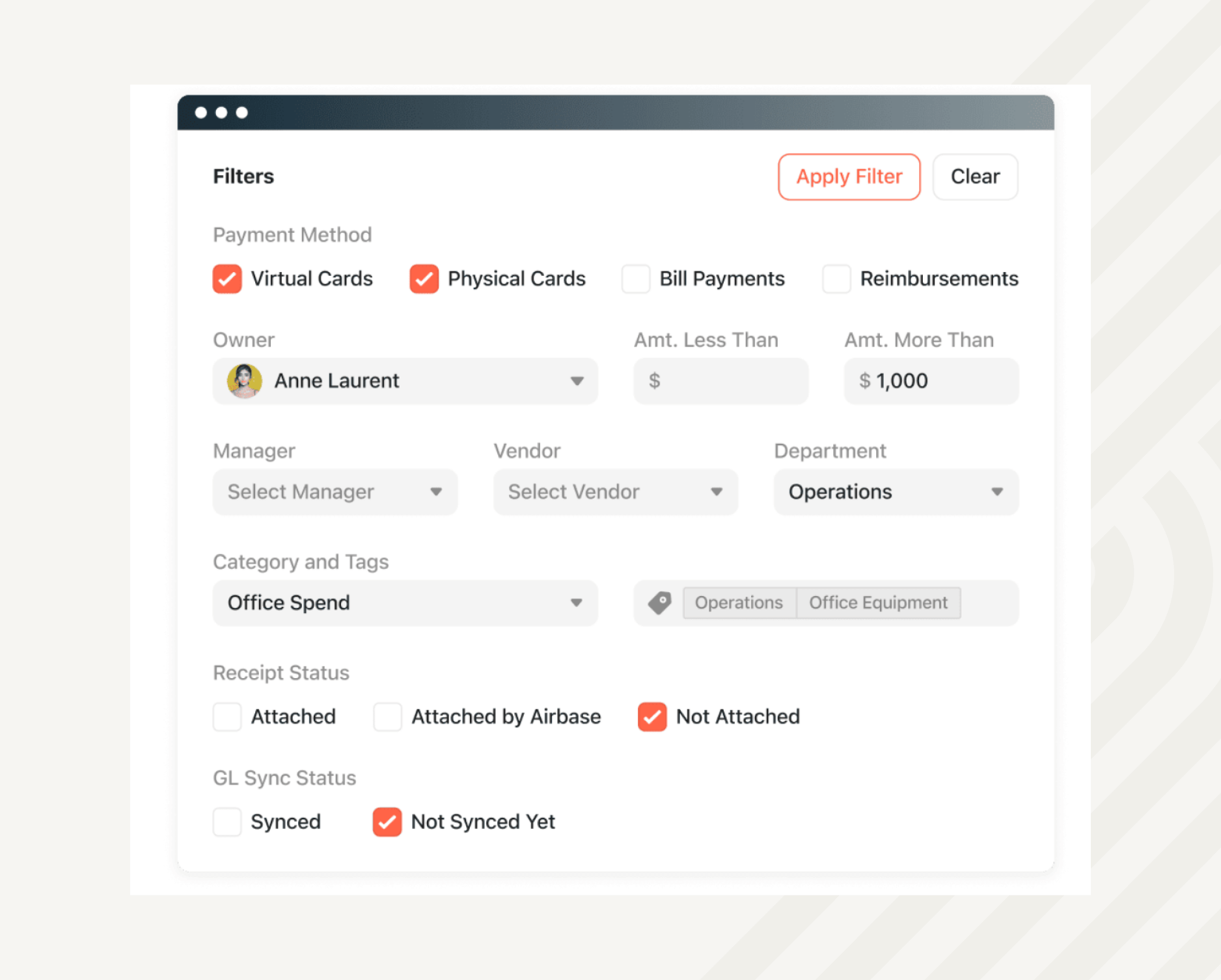 View missing documentation by applying filters for transactions
