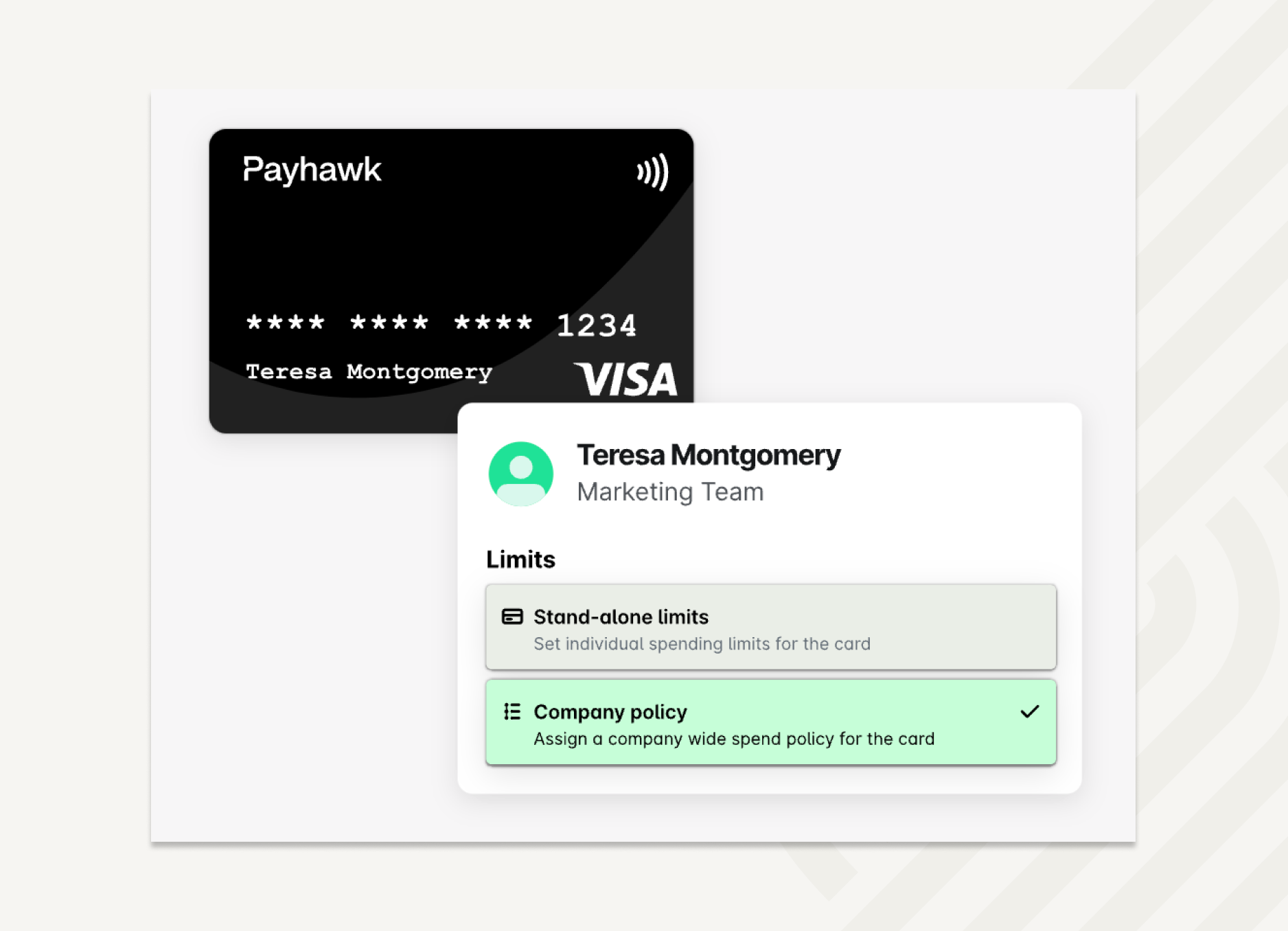 With Payhawk users can set individual or team spend limits