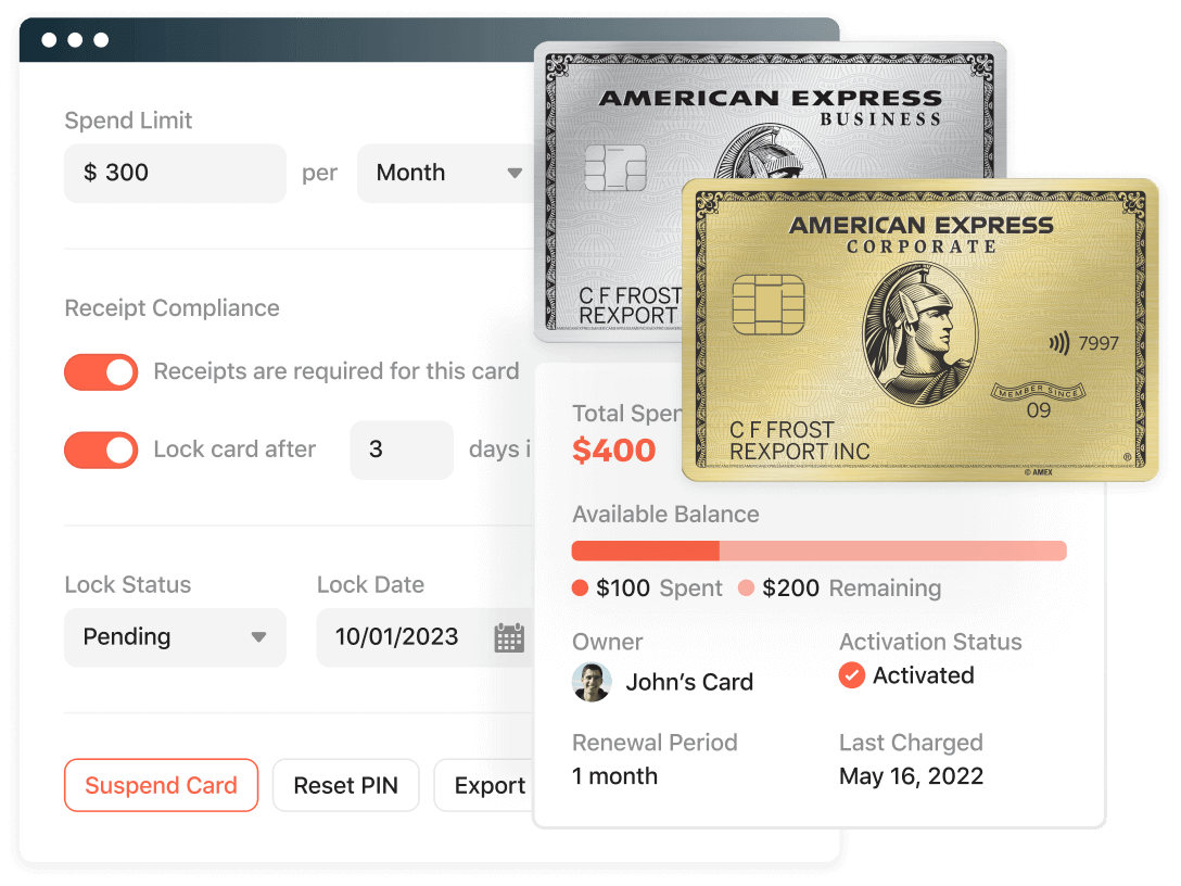 Screenshot of Airbase cards with American Express corporate Cards