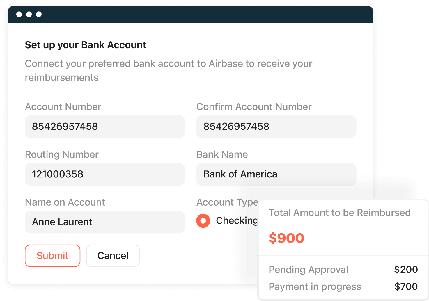 Screenshot of Airbase reimbursement