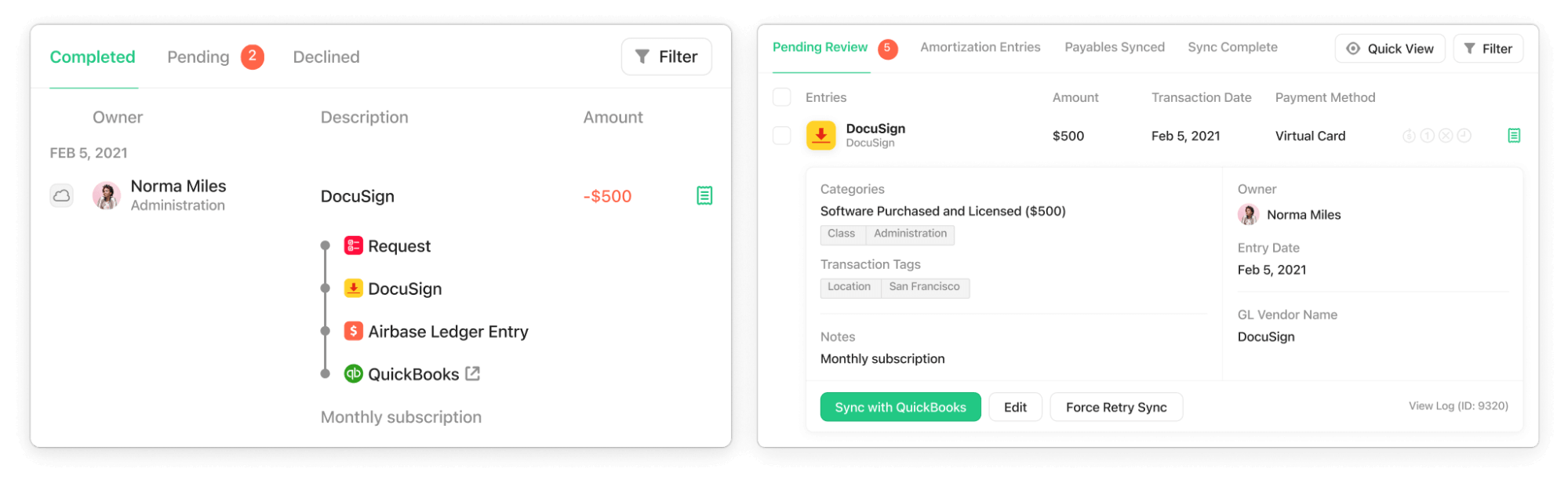 Screenshots of ERP integration