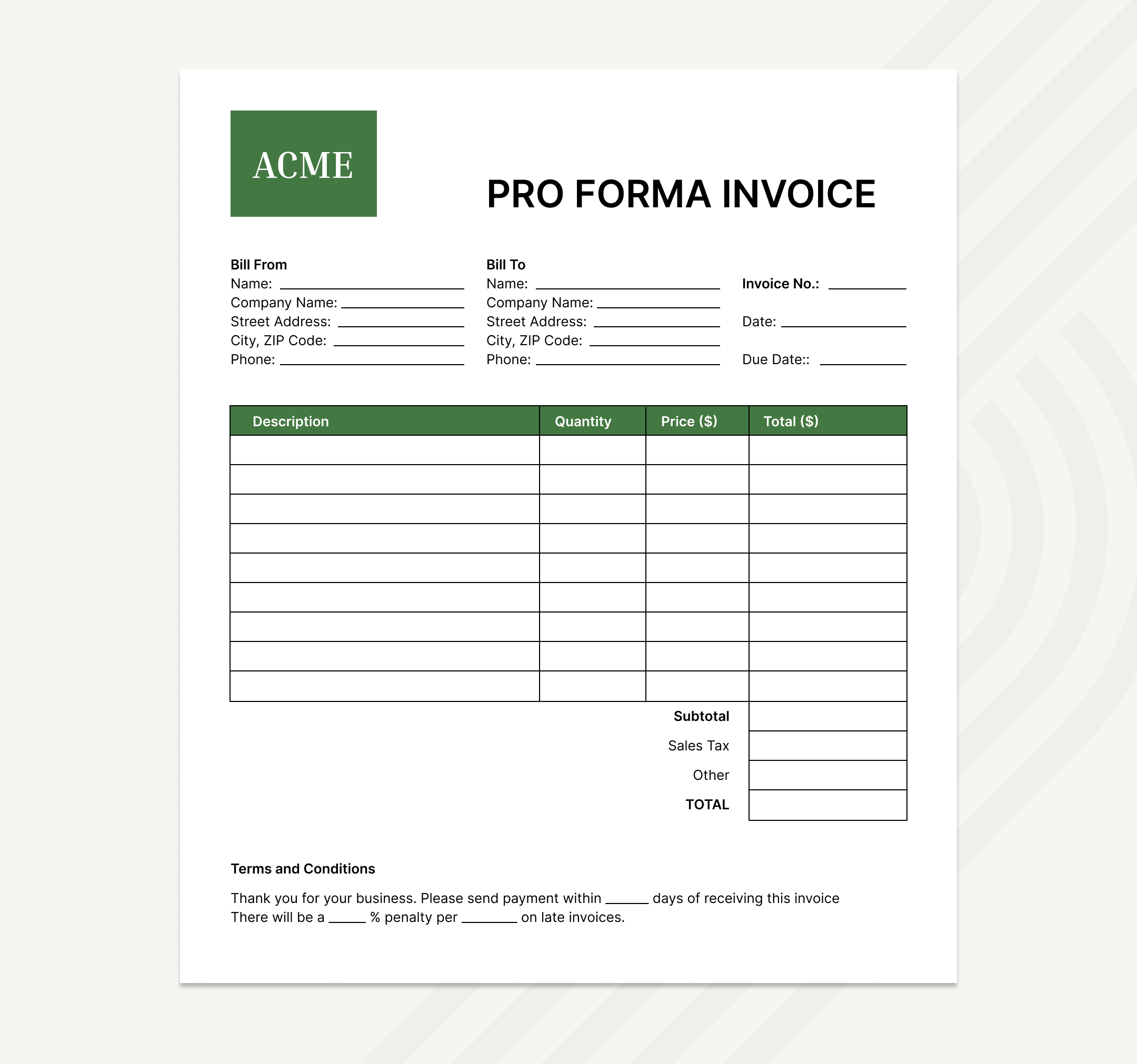 Pro forma invoice example