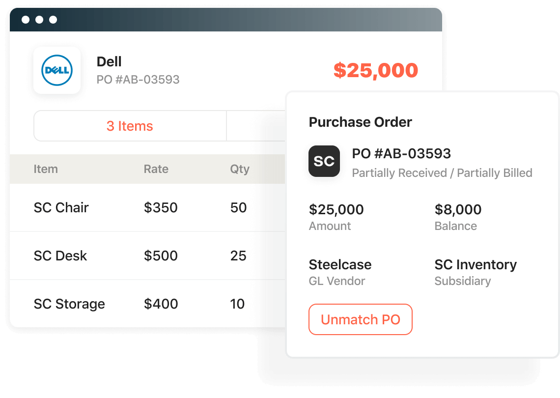 Screenshot of 3 way PO matching