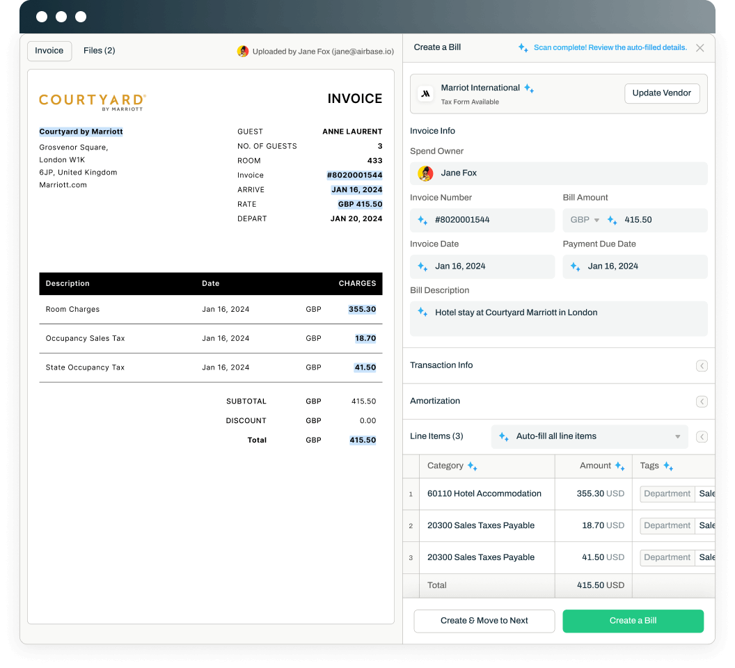 Screenshot of AI-powered Bill creation