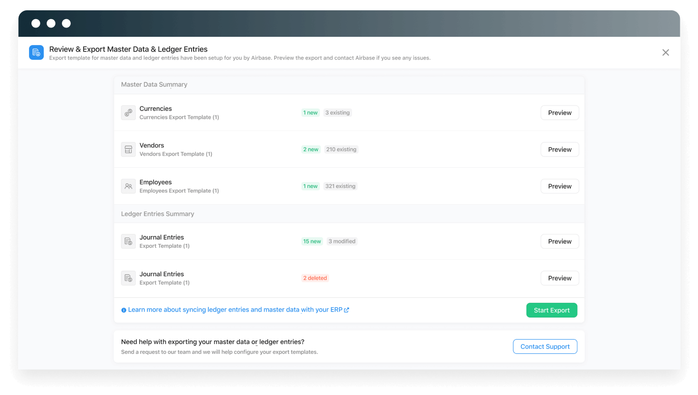 Screenshot of Review & Export Master Data & Ledger Entries