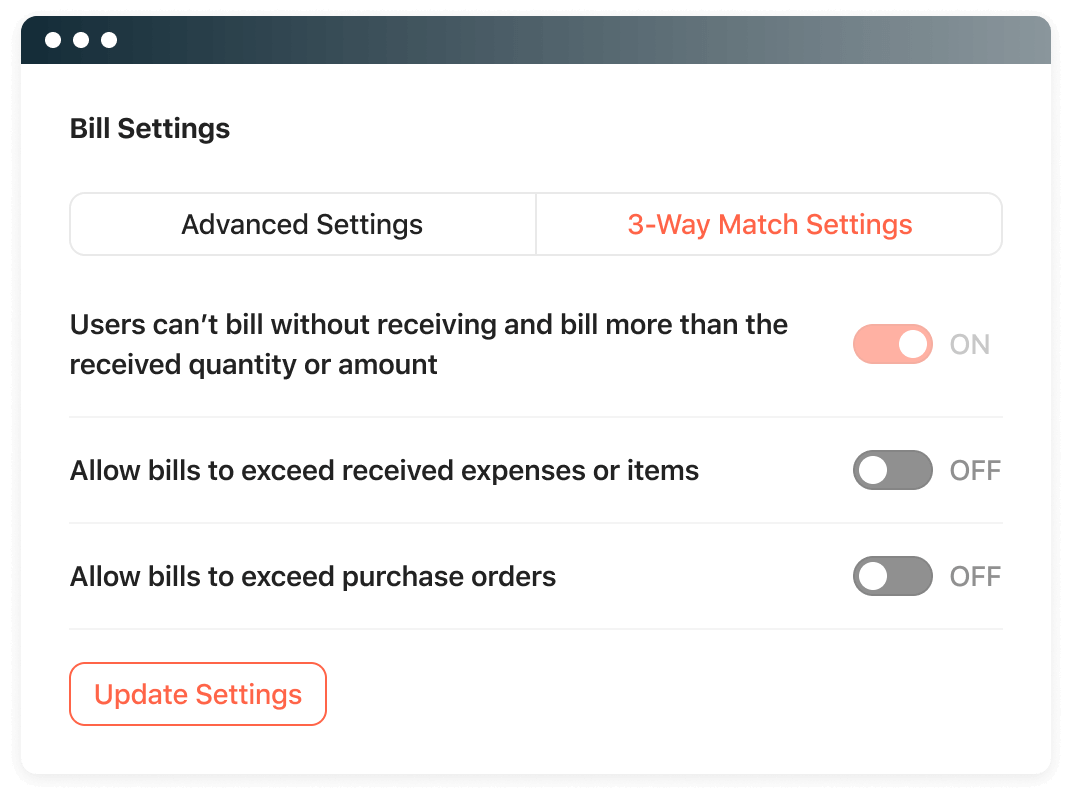 Screenshot of Exception handling for invoices.