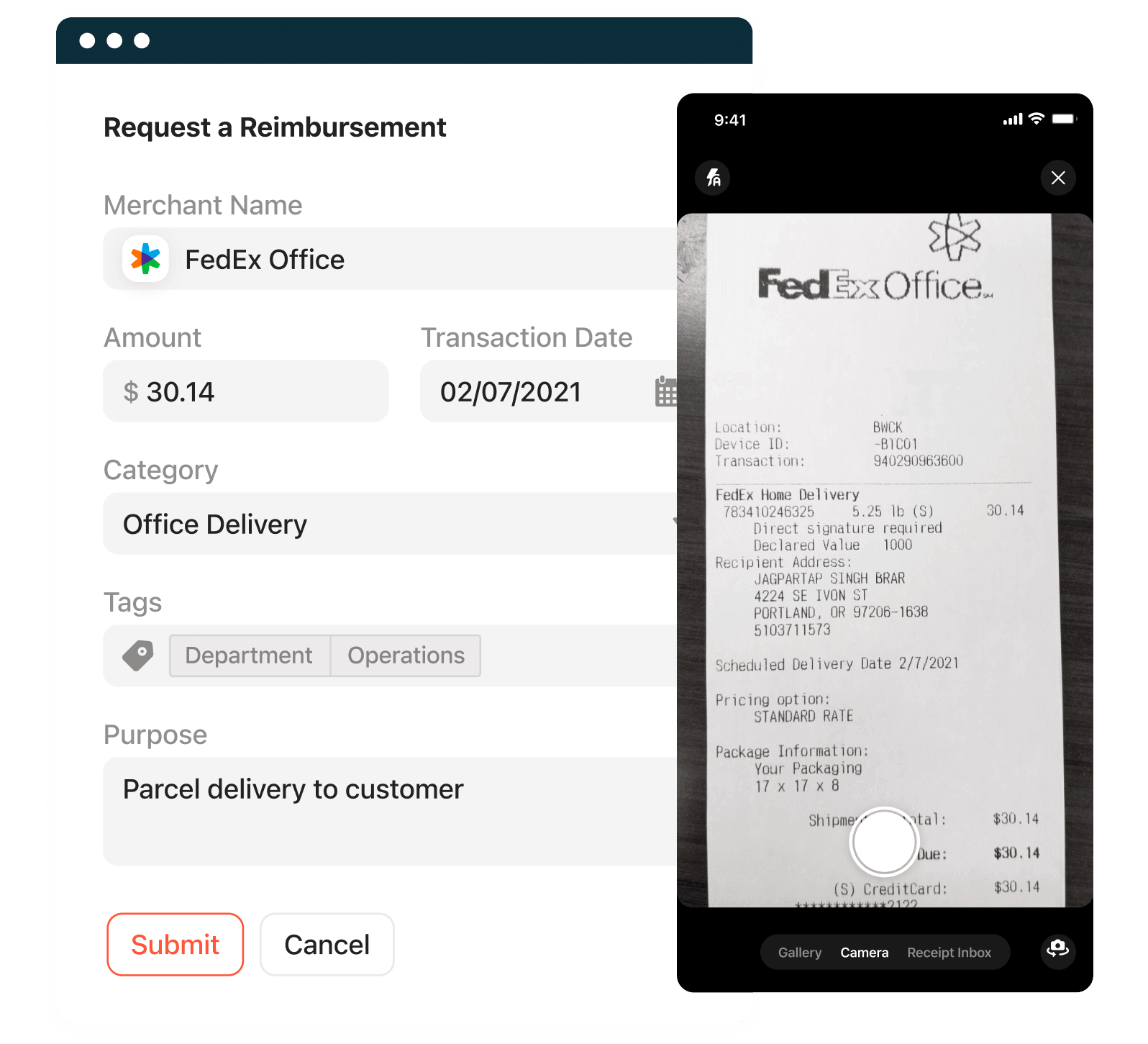 Screenshot of receipt management with picture of a phone with a receipt | Airbase Screenshot of receipt management with picture of a phone with a receipt