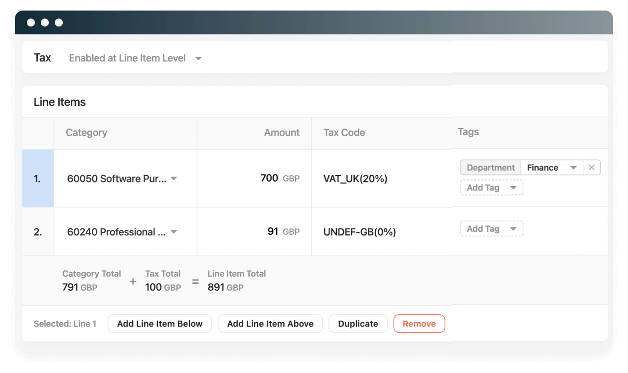 Screenshot of Tax Ledger Entry