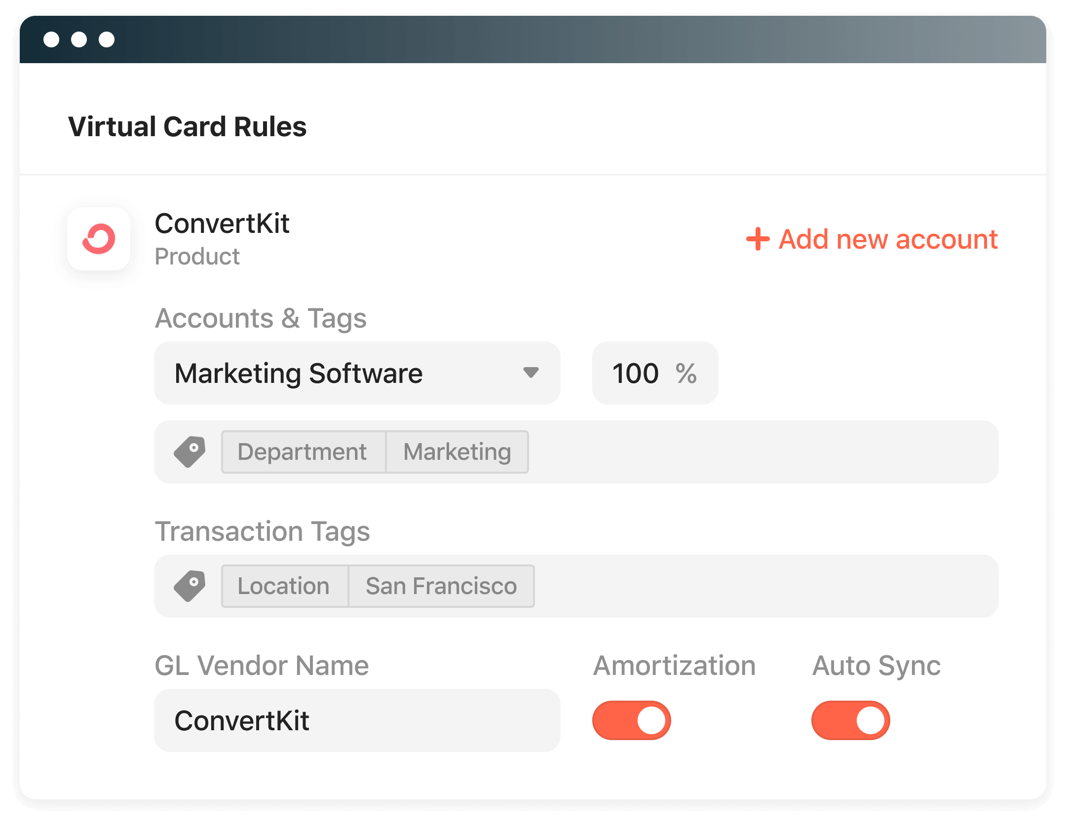 Virtual card rules